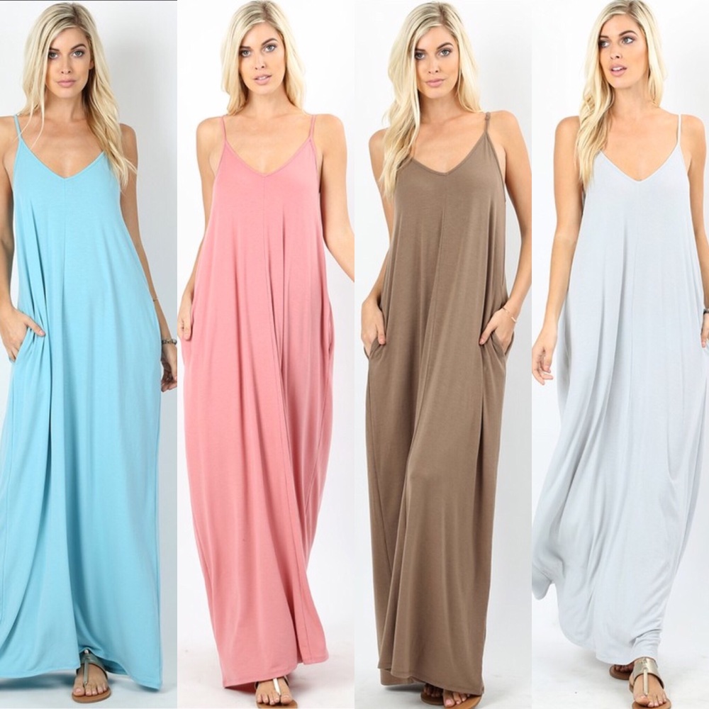 🍍🍍Black Tank V-neck Maxi Dress with Pockets - Picture 3 of 3